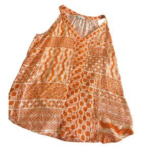Rose + Olive Blouse Women's Size M Orange Geometric Print Sleeveless V-Neck Top